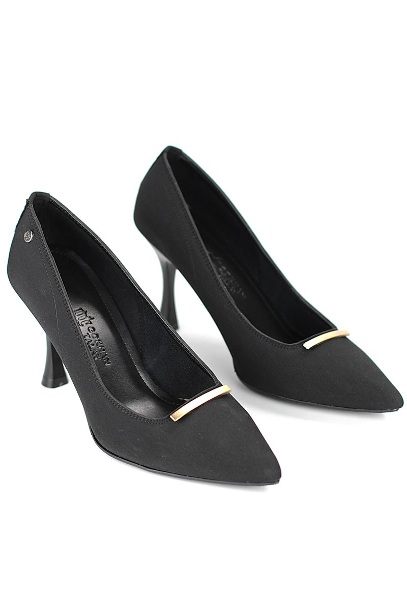 Arina Esnek Yumuşak Kaymaz Taban (8 cm) Siyah Süet İnce Çubuk Toka Kadın Topuklu Ayakkabı