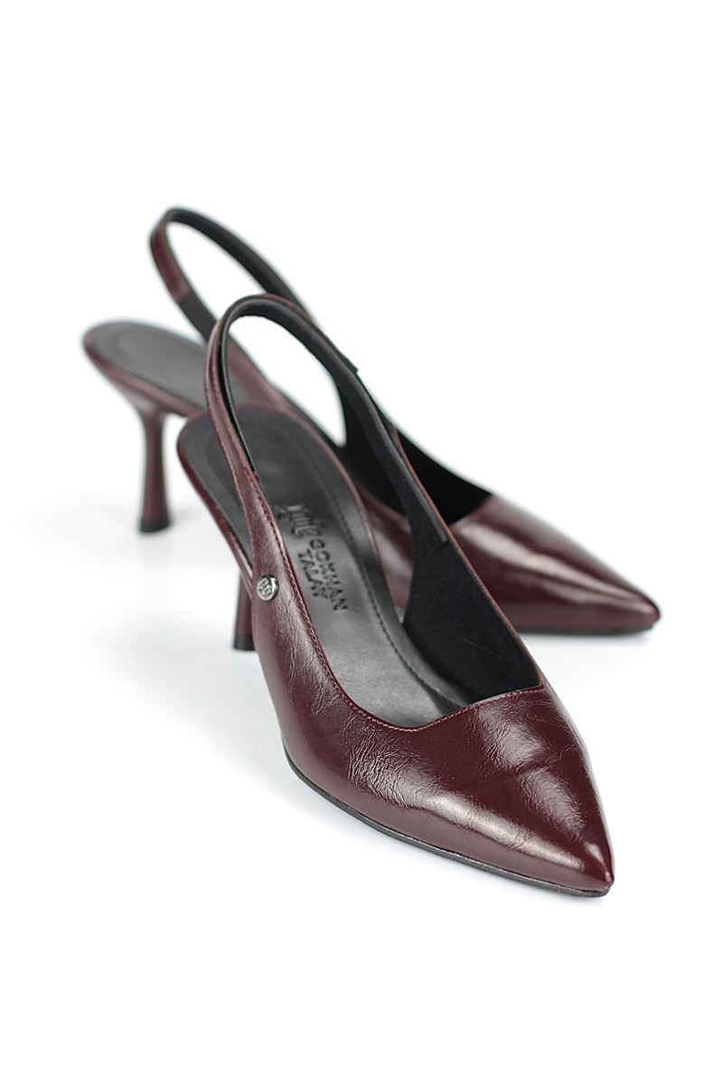 Vivienne Esnek Yumuşak Kaymaz Taban (7 cm) Bordo Rugan Açık Lastikli Kadın Topuklu Ayakkabı