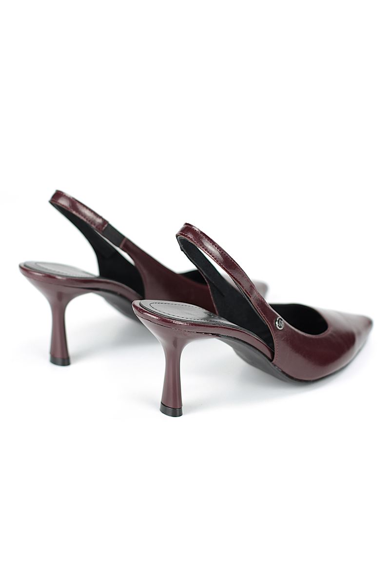 Vivienne Esnek Yumuşak Kaymaz Taban (7 cm) Bordo Rugan Açık Lastikli Kadın Topuklu Ayakkabı