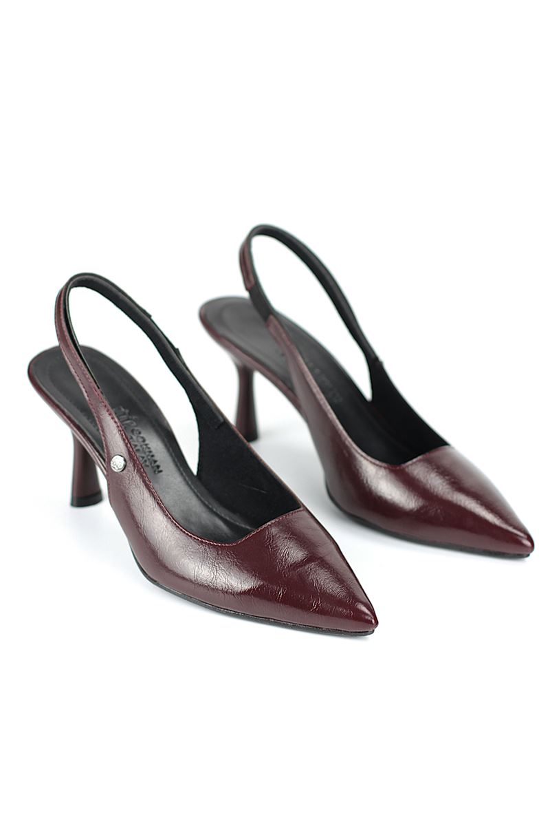 Vivienne Esnek Yumuşak Kaymaz Taban (7 cm) Bordo Rugan Açık Lastikli Kadın Topuklu Ayakkabı