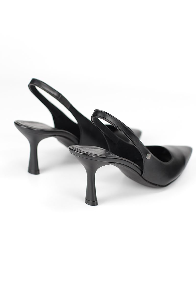 Vivienne Esnek Yumuşak Kaymaz Taban (7 cm)  Siyah Cilt Açık Lastikli Kadın Topuklu Ayakkabı