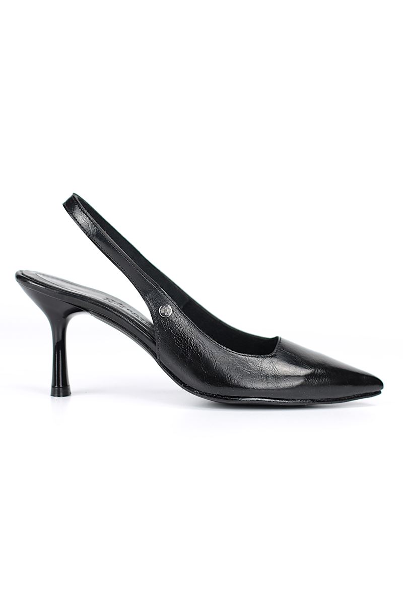 Vivienne Esnek Yumuşak Kaymaz Taban (7 cm) Siyah Rugan Açık Lastikli Kadın Topuklu Ayakkabı