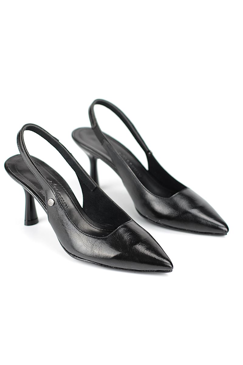 Vivienne Esnek Yumuşak Kaymaz Taban (7 cm) Siyah Rugan Açık Lastikli Kadın Topuklu Ayakkabı