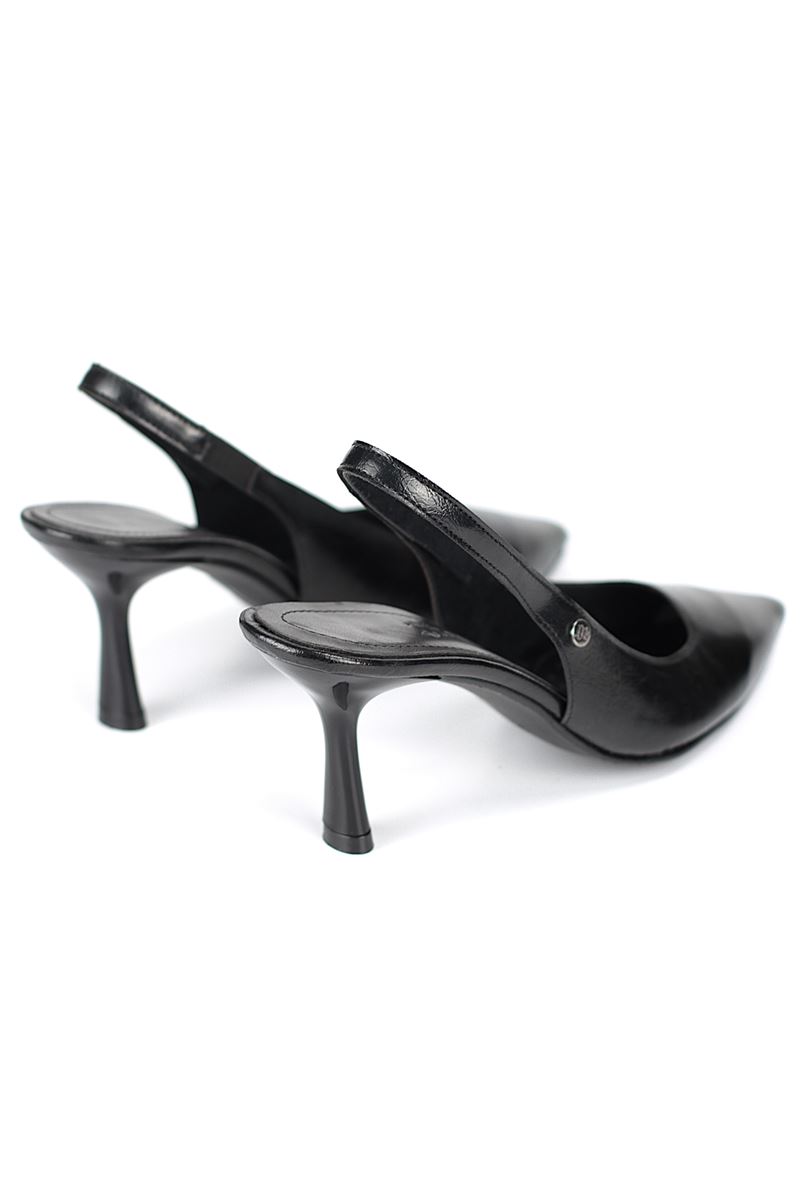 Vivienne Esnek Yumuşak Kaymaz Taban (7 cm) Siyah Rugan Açık Lastikli Kadın Topuklu Ayakkabı