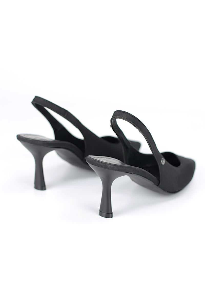 Vivienne Esnek Yumuşak Kaymaz Taban (7 cm) Siyah Süet Açık Lastikli Kadın Topuklu Ayakkabı