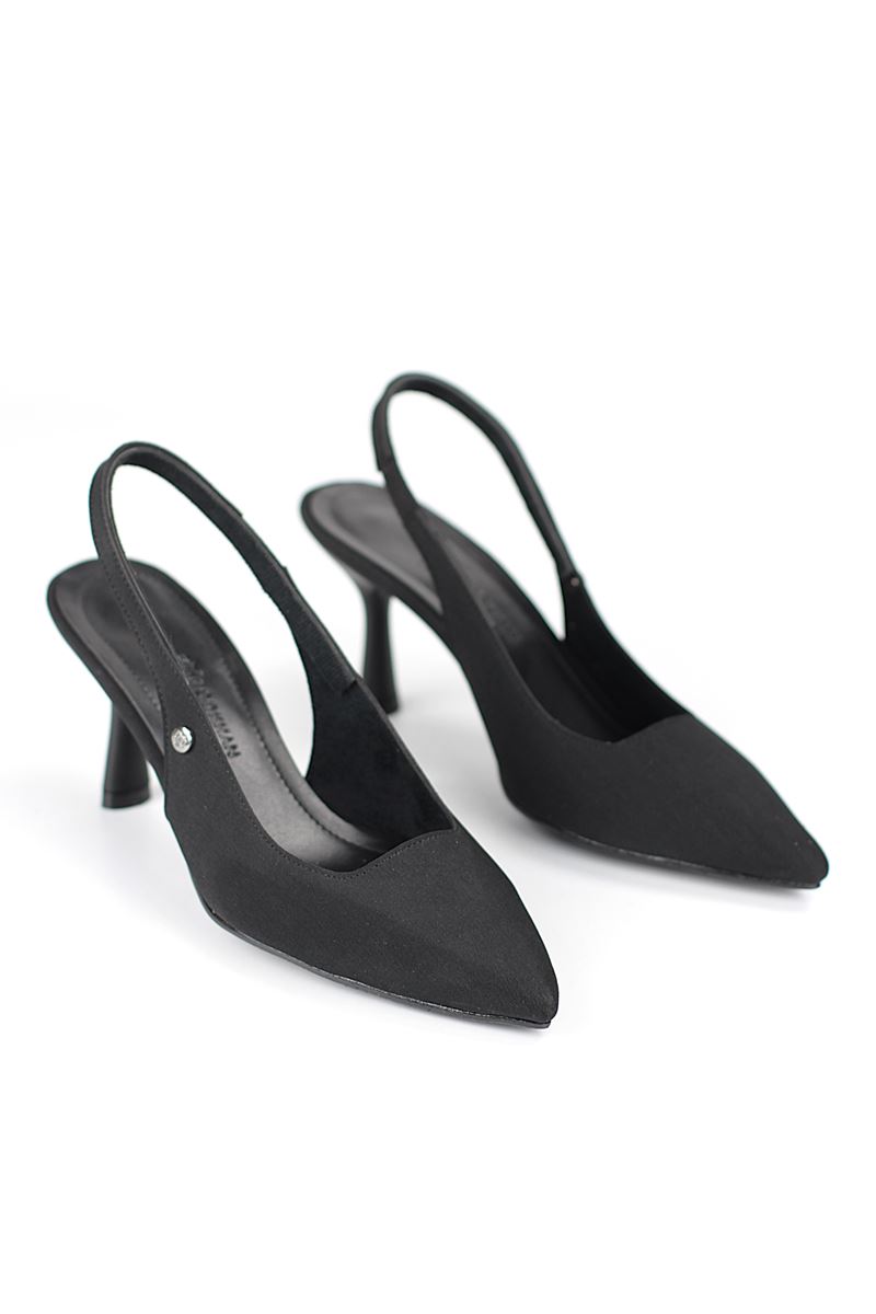 Vivienne Esnek Yumuşak Kaymaz Taban (7 cm) Siyah Süet Açık Lastikli Kadın Topuklu Ayakkabı