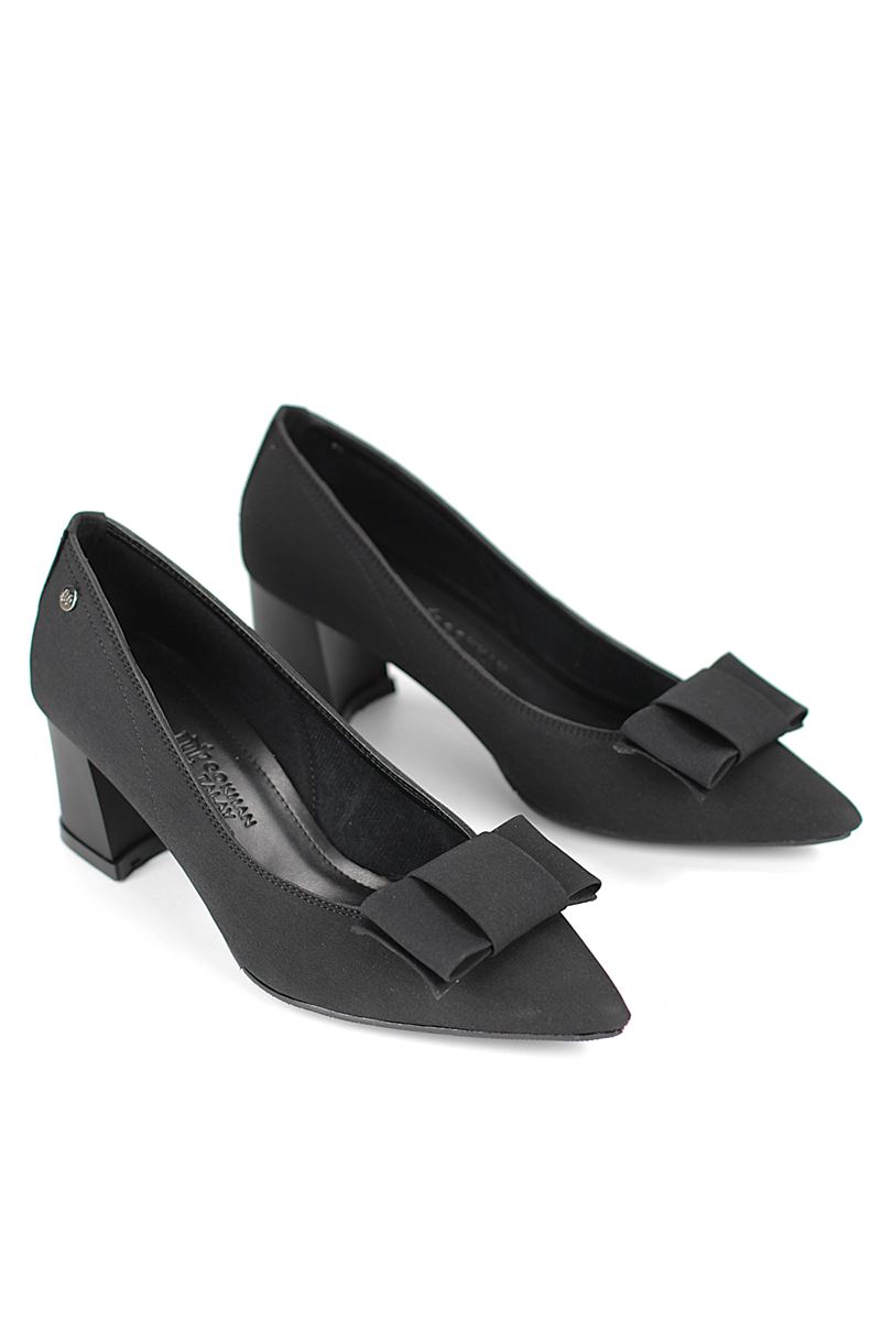Benedita Esnek Yumuşak Kaymaz Taban (4 cm) Kadın Kalın Topuk Köşe Fiyonkllu Siyah Süet Ayakkabı