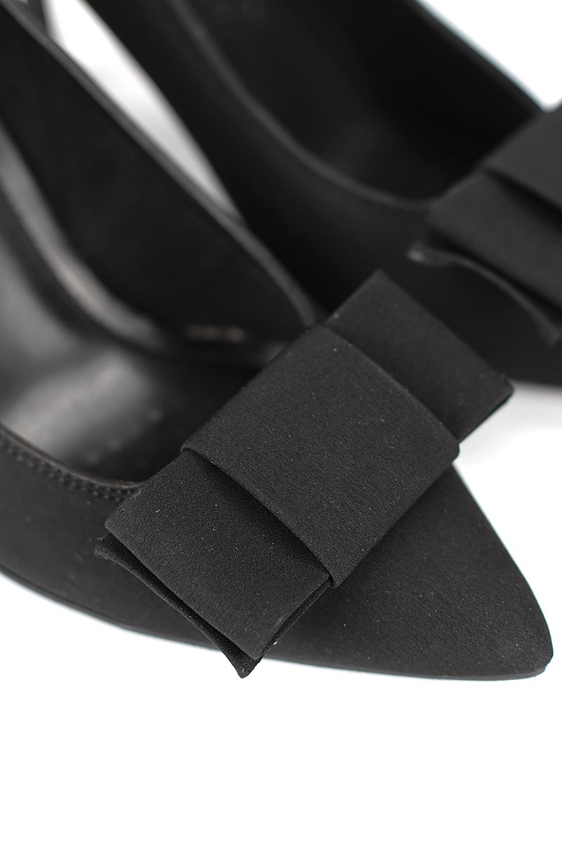 Polina Esnek Yumuşak Kaymaz Taban (8 cm) Siyah Süet Köşe Fiyonk Kadın Topuklu Ayakkabı