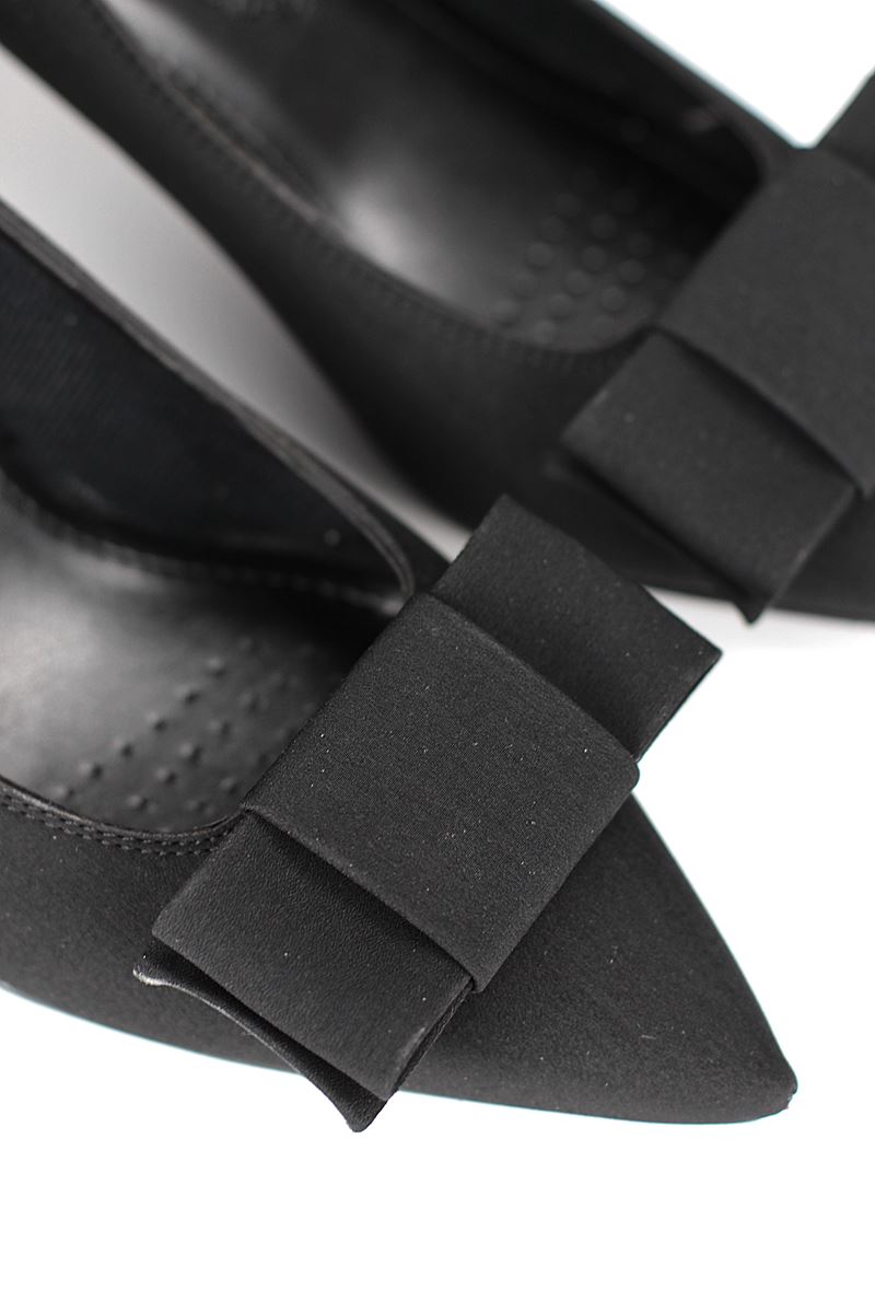 Vellon Esnek Yumuşak Kaymaz Taban (4 cm) Siyah Süet Köşe Fiyonk Kadın Topuklu Ayakkabı