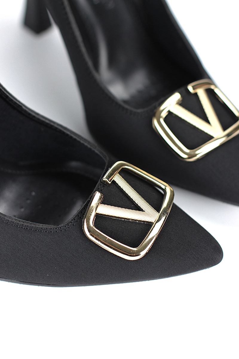 Camille Esnek Yumuşak Kaymaz Taban (10 cm) Siyah Süet V Toka Kadın Topuklu Ayakkabı