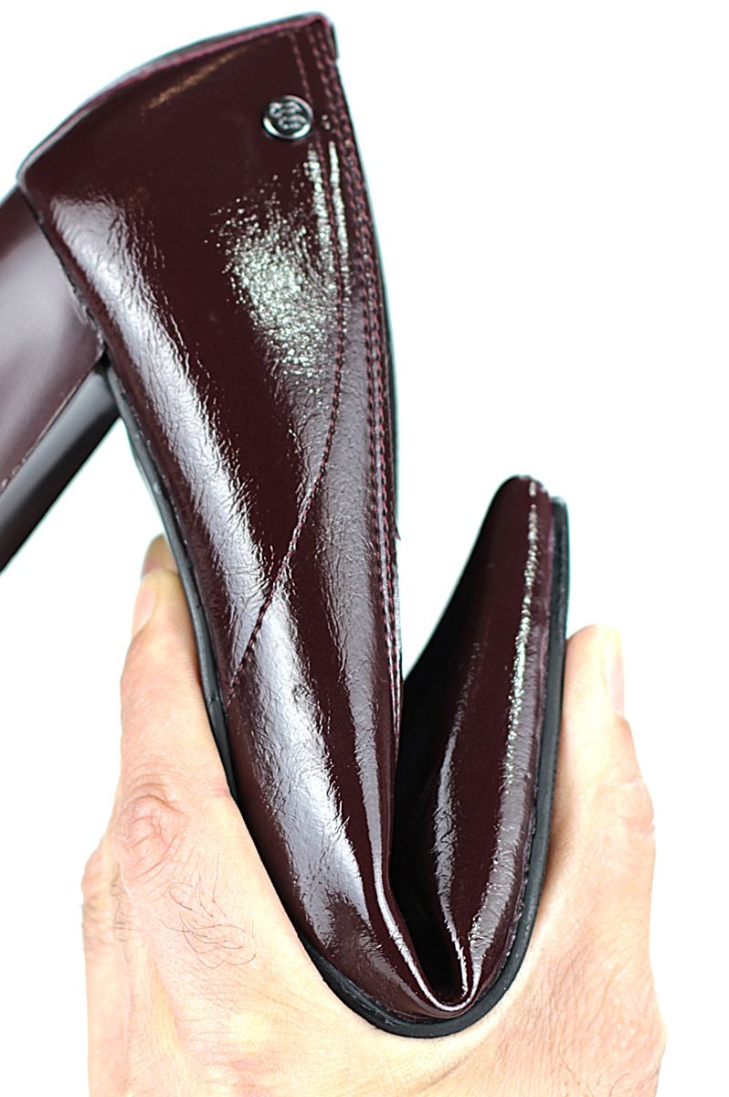 Zaneta Esnek Yumuşak Kaymaz Taban (4 cm) Kadın Kalın Topuk  Bordo Rugan Ayakkabı