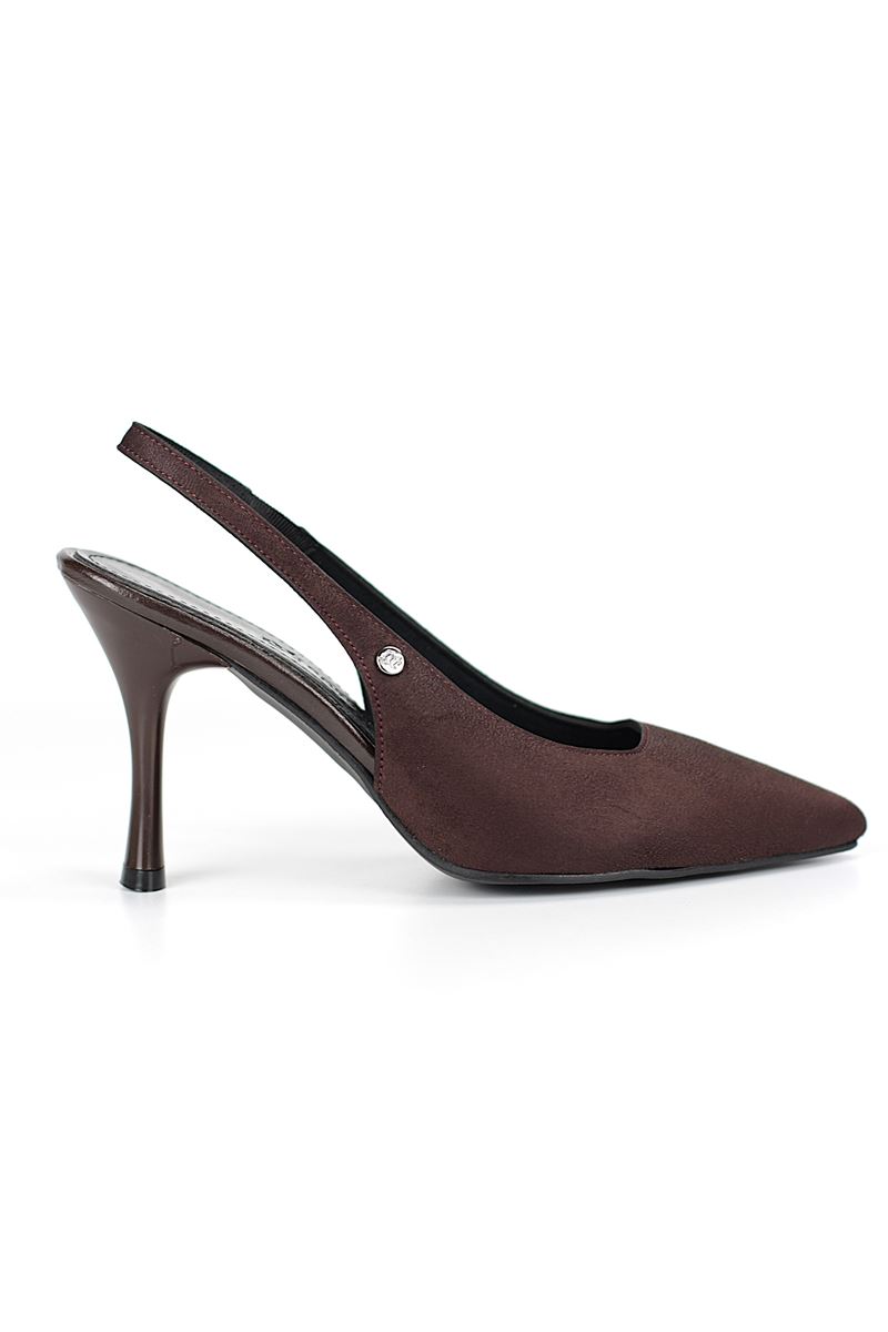 Lavender Esnek Yumuşak Kaymaz Taban (8 cm) Süet  Koyu Kahve  Açık Lastikli Kadın Topuklu Ayakkabı