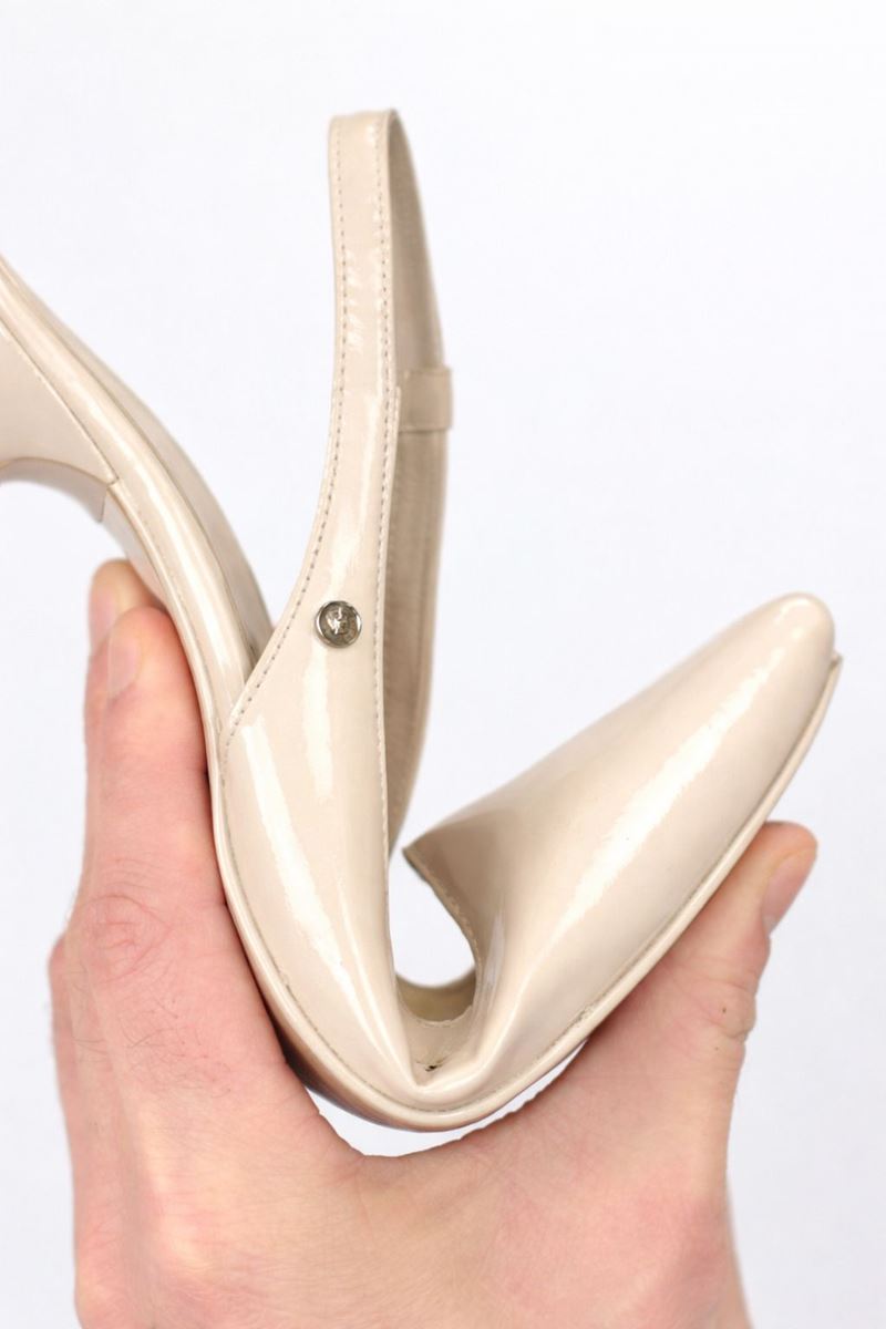 Magnolia Esnek Yumuşak Kaymaz Taban (4 cm) Bej Rugan  Açık Lastikli Kadın Topuklu Ayakkabı