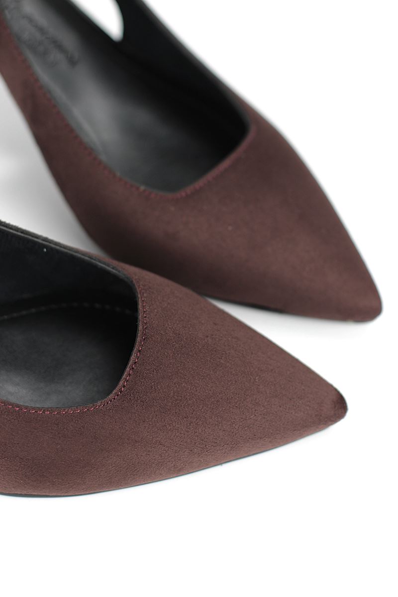 İlya Esnek Yumuşak Kaymaz Taban (4 cm) Koyu Kahve Süet  Açık Lastikli Kadın Kalın Topuklu Ayakkabı