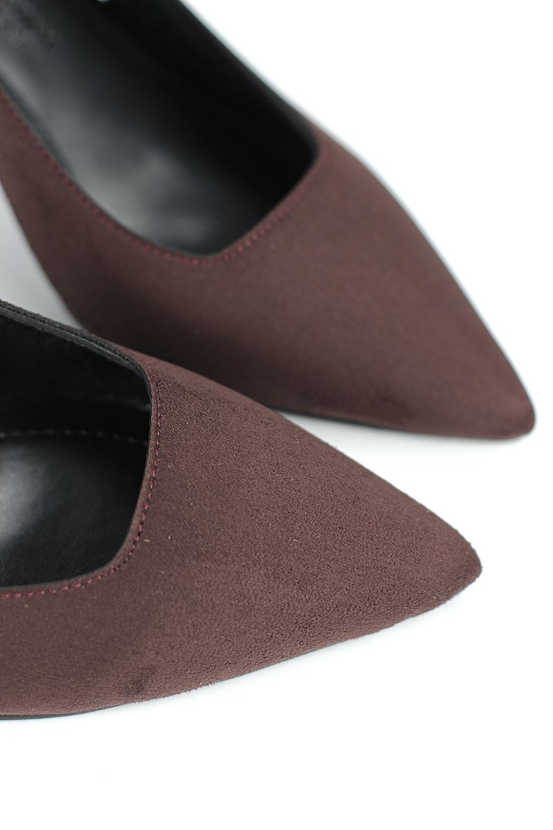 Vivienne Esnek Yumuşak Kaymaz Taban (7 cm) Koyu Kahve Süet Açık Lastikli Kadın Topuklu Ayakkabı