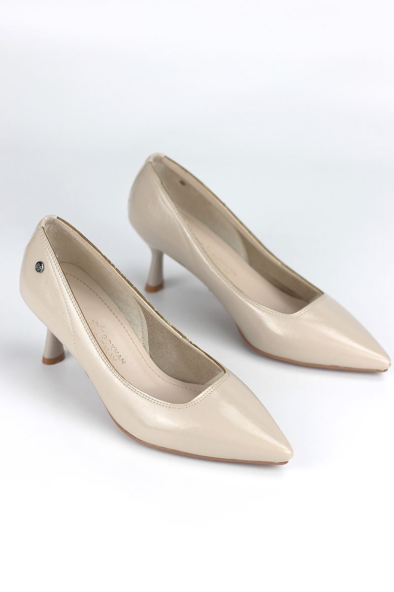 Zelia Esnek Yumuşak Kaymaz Taban (4 cm) Bej  Rugan Kadın Topuklu Ayakkabı