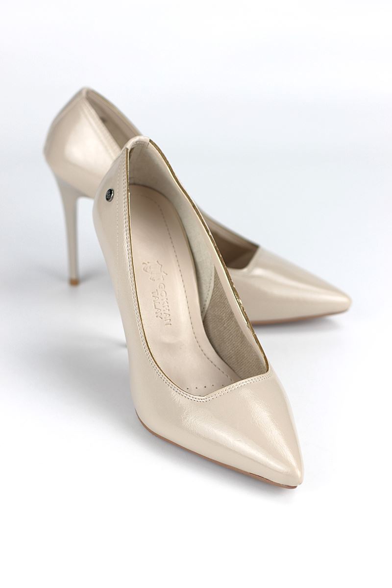 Arabella Esnek Yumuşak Kaymaz Taban (11 cm) Bej Rugan Kadın Topuklu Ayakkabı