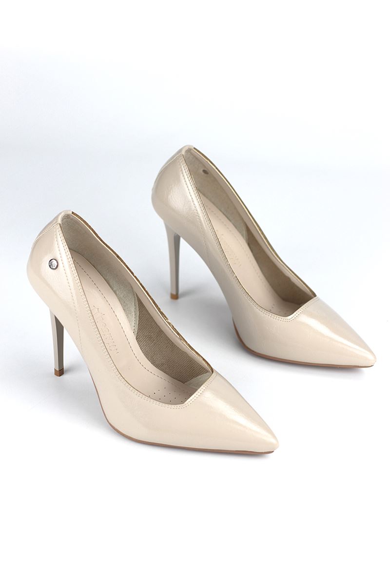 Arabella Esnek Yumuşak Kaymaz Taban (11 cm) Bej Rugan Kadın Topuklu Ayakkabı