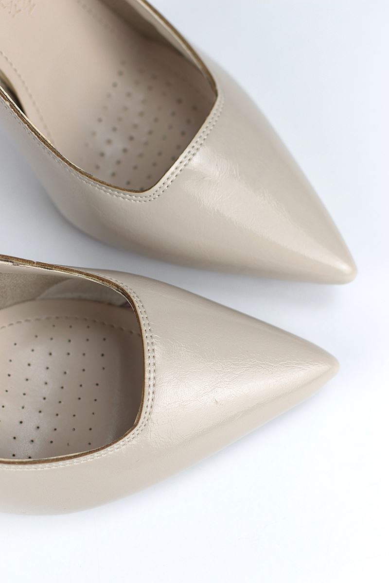 Arabella Esnek Yumuşak Kaymaz Taban (11 cm) Bej Rugan Kadın Topuklu Ayakkabı