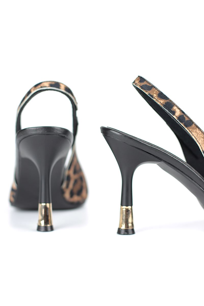 Biana  Esnek Yumuşak Kaymaz Taban (8 cm) Leopar Açık Lastikli Kadın Topuklu Ayakkabı