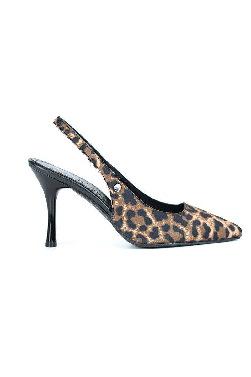 Lavender Esnek Yumuşak Kaymaz Taban (6-8 cm) Leopar Açık Lastikli Kadın Topuklu Ayakkabı