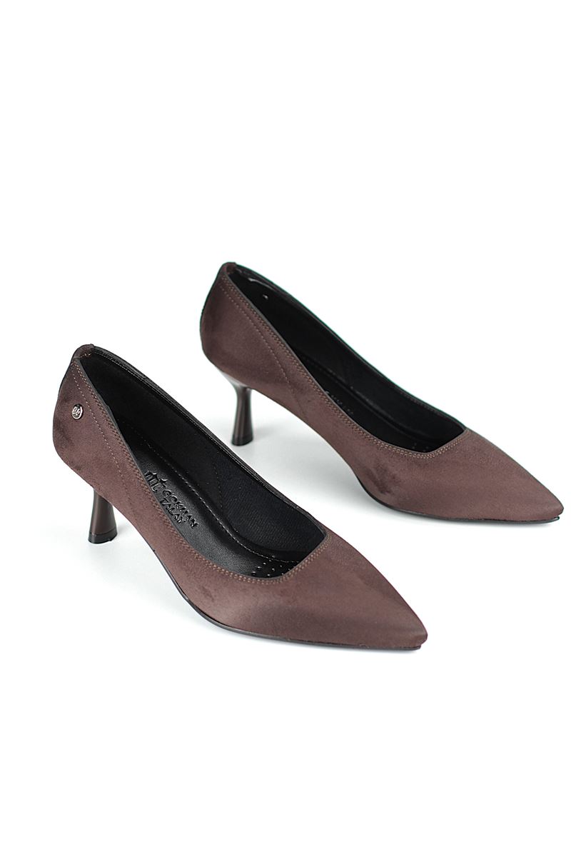 Zelia Esnek Yumuşak Kaymaz Taban (4 cm) Koyu Kahve Süet Kadın Topuklu Ayakkabı