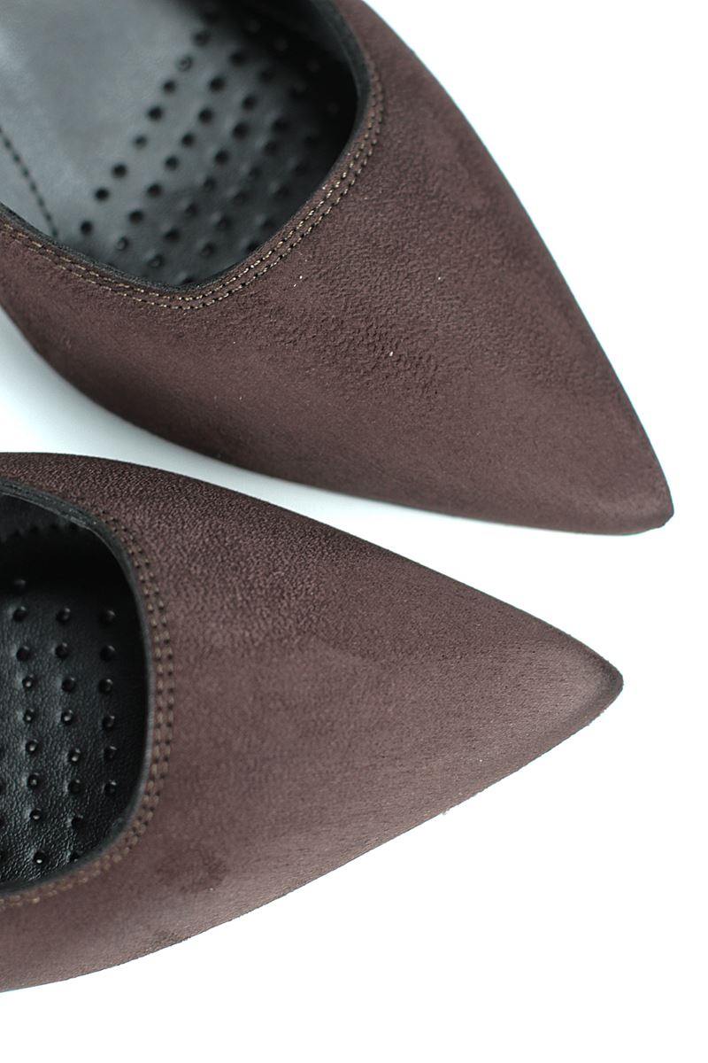 Zelia Esnek Yumuşak Kaymaz Taban (4 cm) Koyu Kahve Süet Kadın Topuklu Ayakkabı