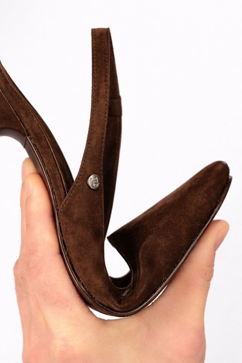 Zelia Esnek Yumuşak Kaymaz Taban (4 cm) Koyu Kahve Süet Kadın Topuklu Ayakkabı