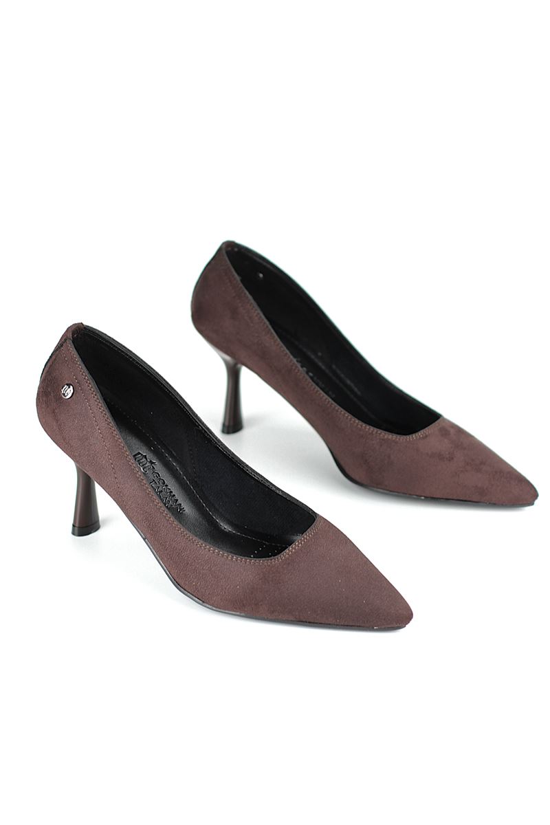 Ayça Esnek Yumuşak Kaymaz Taban (7 cm) Koyu Kahve Süet Kadın Topuklu Ayakkabı