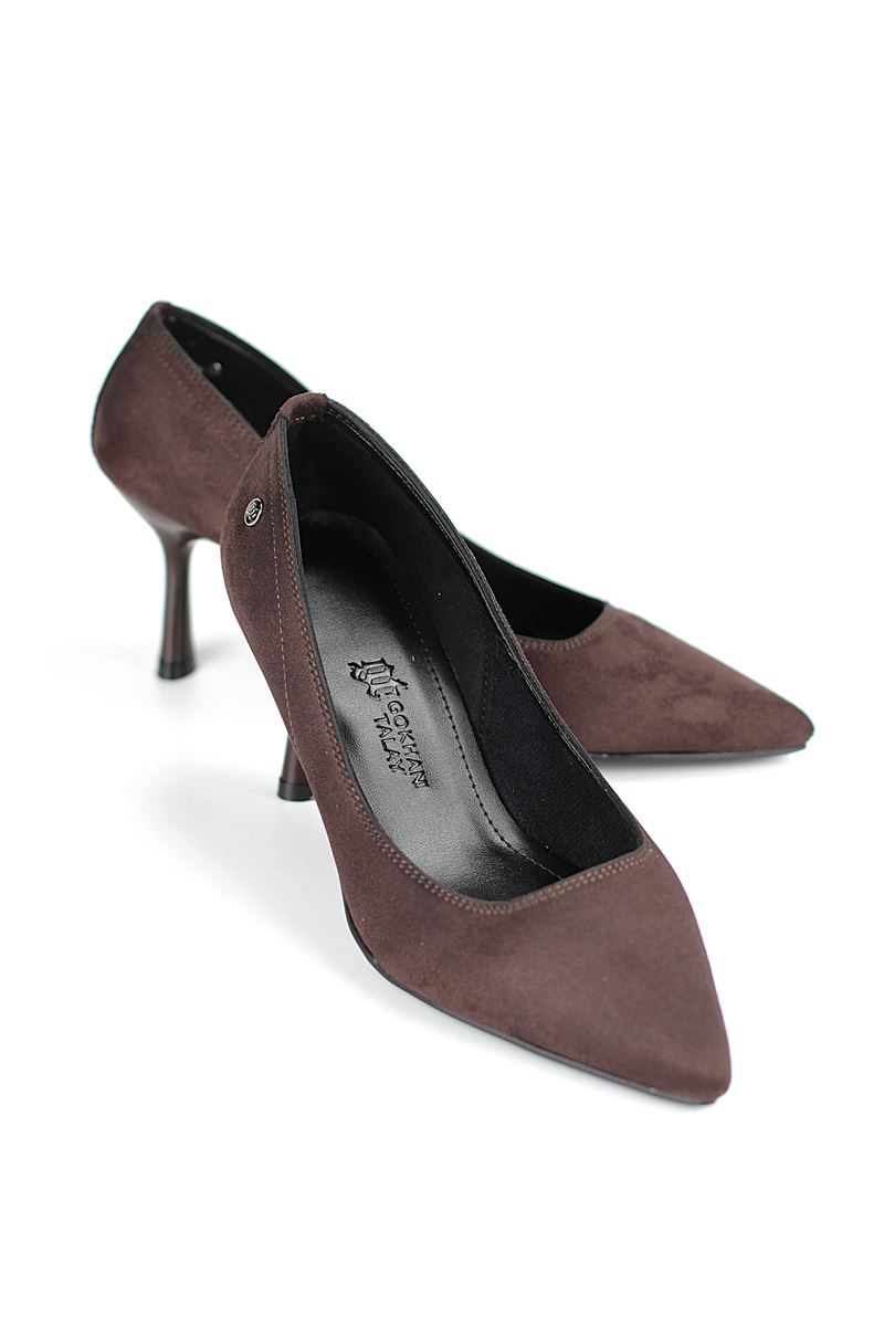 Ayça Esnek Yumuşak Kaymaz Taban (7 cm) Koyu Kahve Süet Kadın Topuklu Ayakkabı