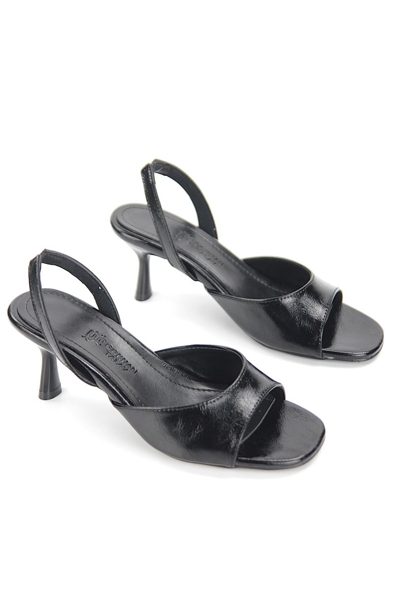 Elira Esnek Yumuşak Kaymaz Taban (4 cm) Siyah Rugan Kadın Topuklu Ayakkabı