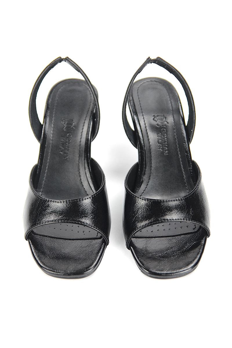 Elira Esnek Yumuşak Kaymaz Taban (4 cm) Siyah Rugan Kadın Topuklu Ayakkabı