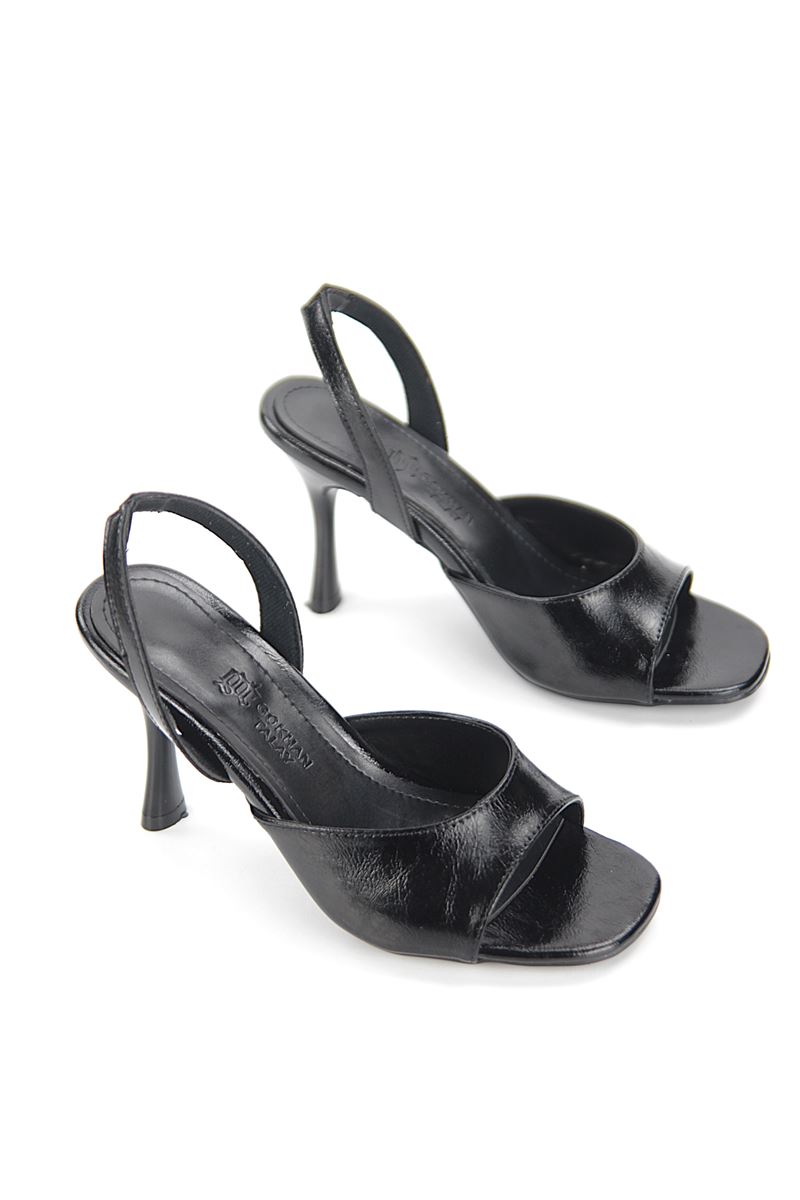 Viona Esnek Yumuşak Kaymaz Taban (8 cm) Siyah Rugan Kadın Topuklu Ayakkabı