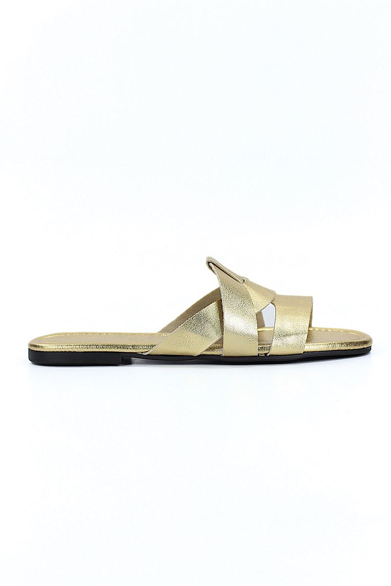 Venza Kadın Çapraz Geçme  Dore Metalik Cilt Terlik