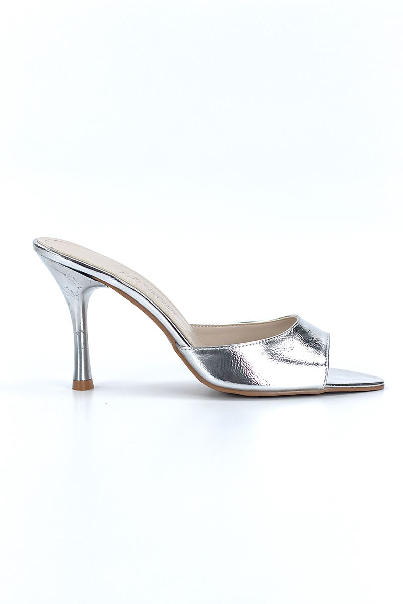 Zafira Esnek Yumuşak Kaymaz Taban (8 cm) Lame Metalik Kadın Topuklu Terlik