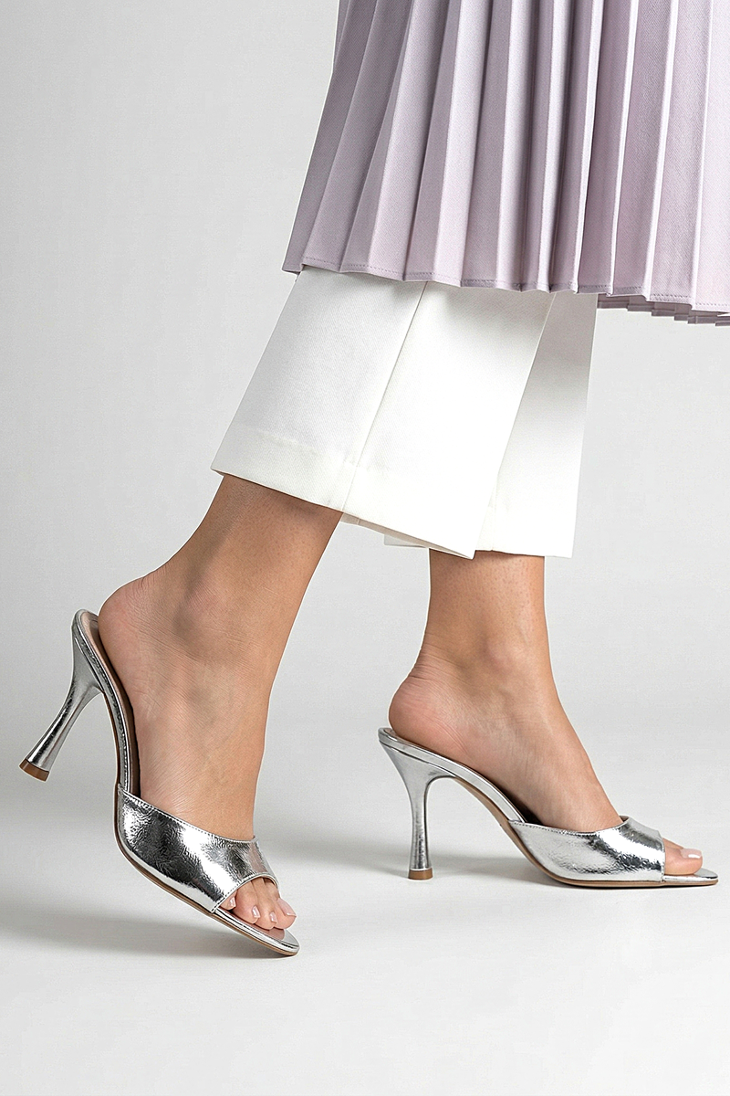 Zafira Esnek Yumuşak Kaymaz Taban (8 cm) Lame Metalik Kadın Topuklu Terlik