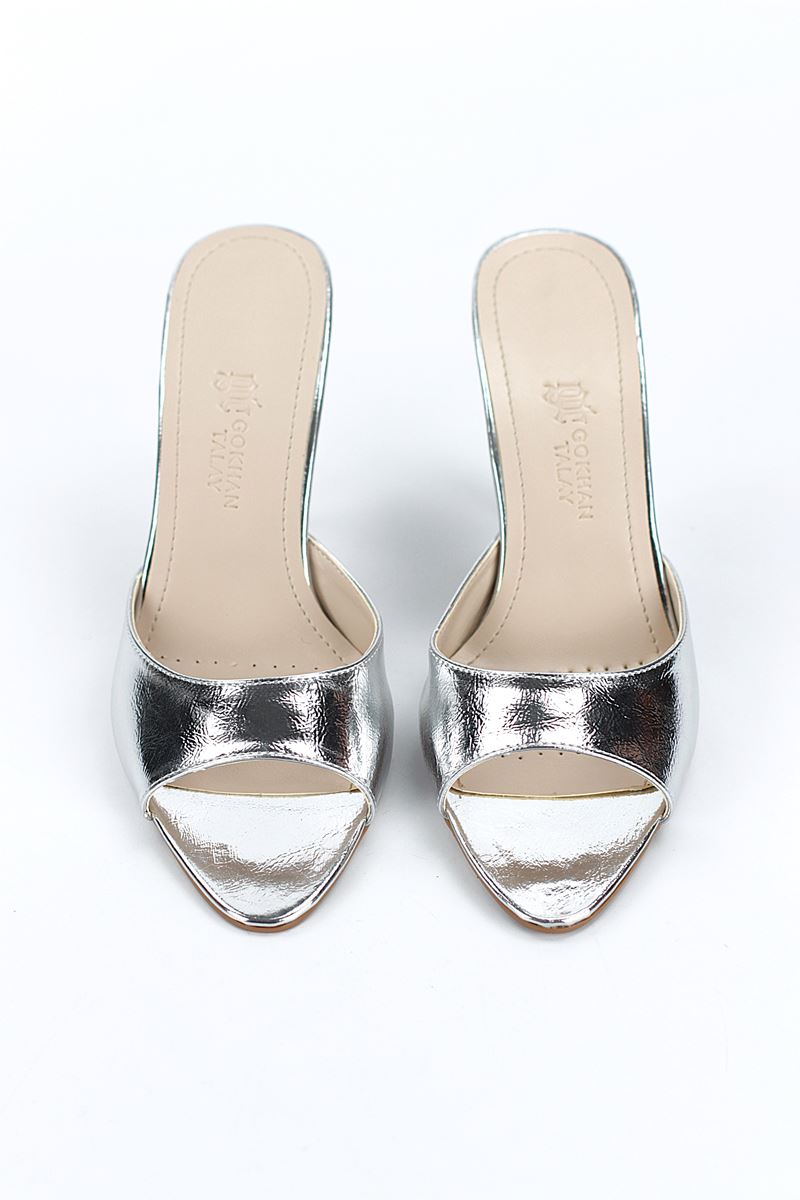 Zafira Esnek Yumuşak Kaymaz Taban (8 cm) Lame Metalik Kadın Topuklu Terlik