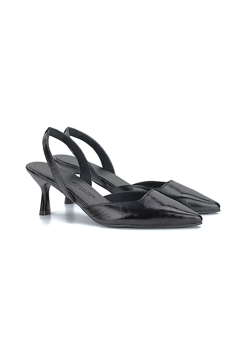 Jolie Esnek Kaymaz Taban Siyah Rugan Orta Topuklu(4-6 cm) Klasik Topuklu Ayakkabı