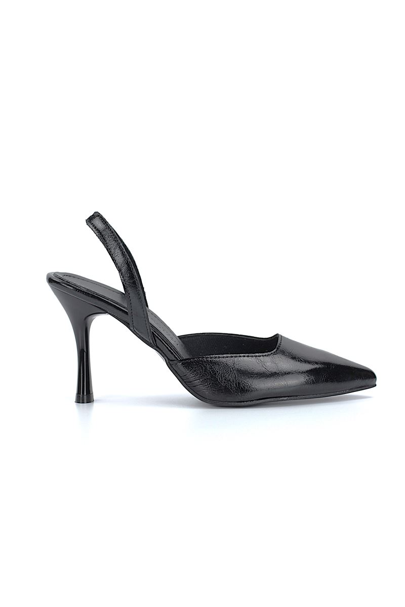 Lori Esnek Kaymaz Taban Siyah Rugan Orta Topuklu(8 cm) Klasik Topuklu Ayakkabı