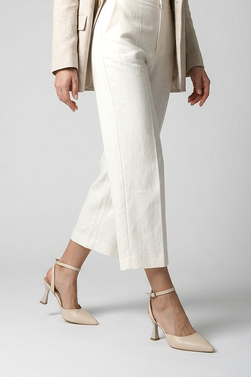 Amy Bej Cilt Orta Topuklu (6 cm) Arkası Açık Klasik Topuklu Ayakkabı