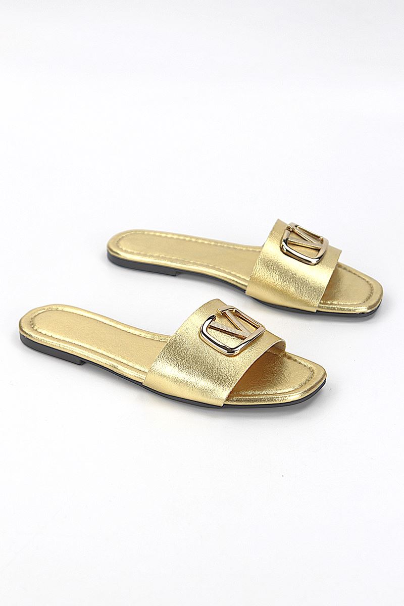 Zeritha Dore Metalik V Toka Detaylı Kadın Terlik