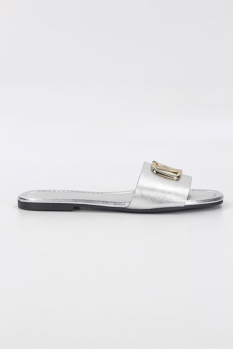 Zeritha Lame Metalik V Toka Detaylı Kadın Terlik