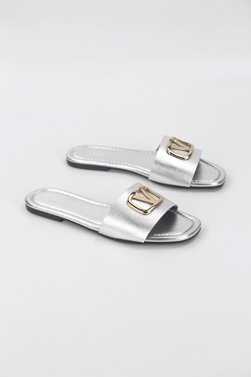 Zeritha Lame Metalik V Toka Detaylı Kadın Terlik