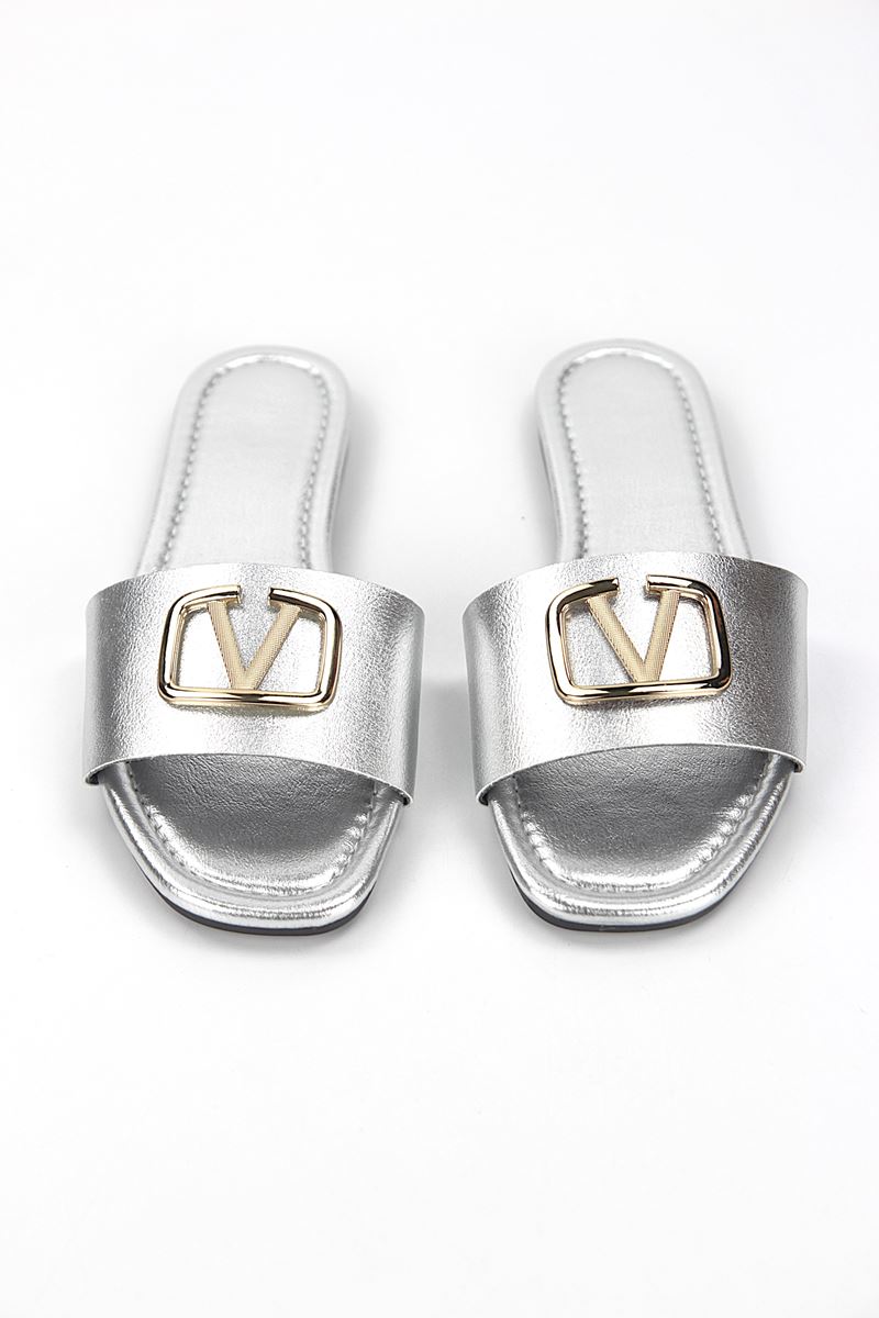 Zeritha Lame Metalik V Toka Detaylı Kadın Terlik