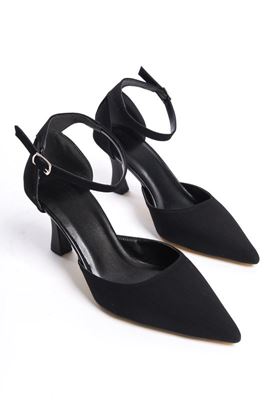 Elsa Siyah Süet Orta Topuklu (6 cm) Klasik Topuklu Ayakkabı