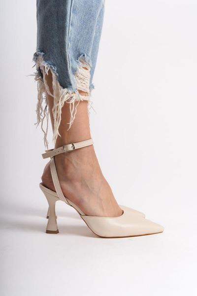 Lila Bej Cilt Orta Topuklu (8 cm) Arkası Açık Klasik Topuklu Ayakkabı