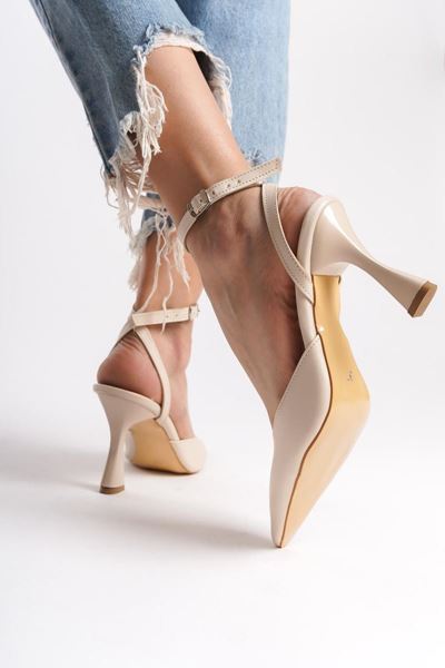 Lila Bej Cilt Orta Topuklu (8 cm) Arkası Açık Klasik Topuklu Ayakkabı