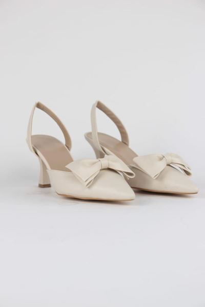 Ember Bej Cilt Fiyonklu Orta Topuklu(6 cm) Klasik Topuklu Ayakkabı