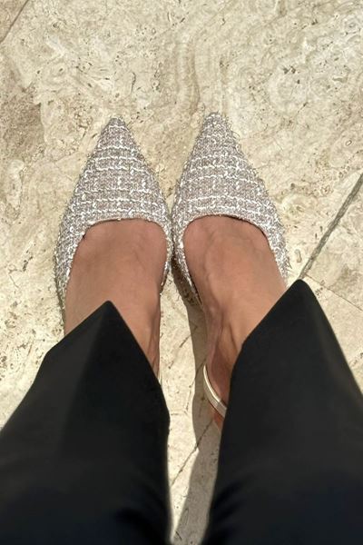 Jolie Bej Desenli Kumaş (6 cm) Klasik Topuklu Ayakkabı