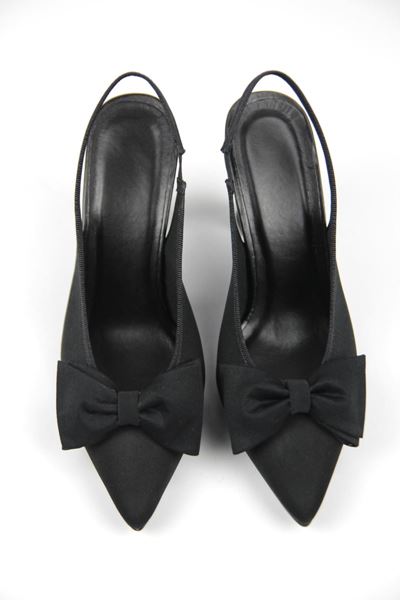 Texas Kadın Siyah Mat Saten Fiyonklu Orta Topuklu (8 cm) Topuklu Ayakkabı